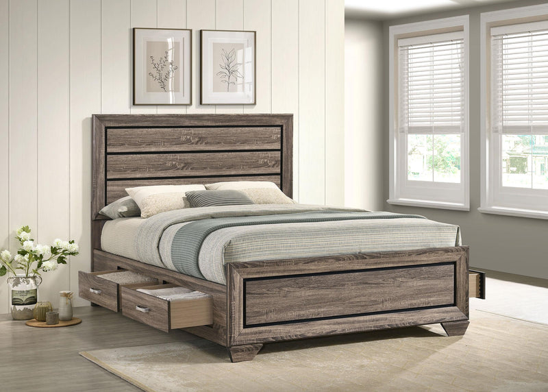 Kauffman California King, Eastren King & Queen Storage Bed Washed Taupe - Theo's Factory Direct Mattress & Furniture (Columbus, OH)