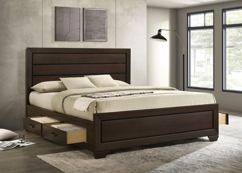 Kauffman California King, Eastren king, & Queen Storage Bed Dark Cocoa - Theo's Factory Direct Mattress & Furniture (Columbus, OH)