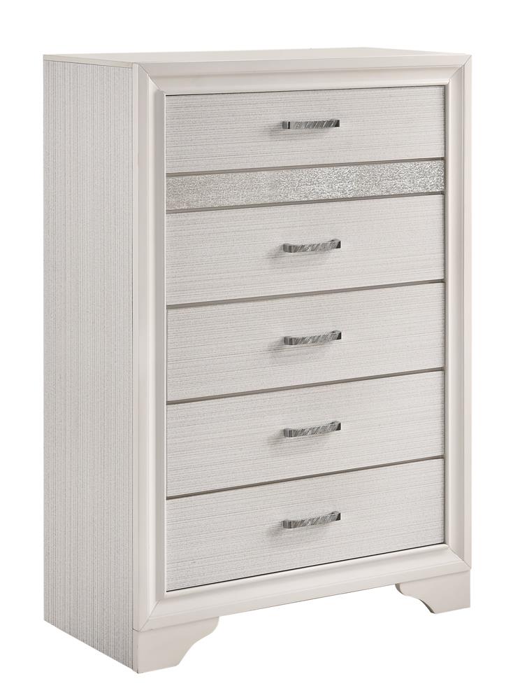 Miranda 5-drawer Chest White and Rhinestone - Theo's Factory Direct Mattress & Furniture (Columbus, OH)