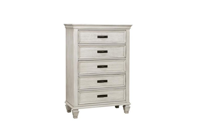 Franco 5-drawer Chest Antique White - Theo's Factory Direct Mattress & Furniture (Columbus, OH)