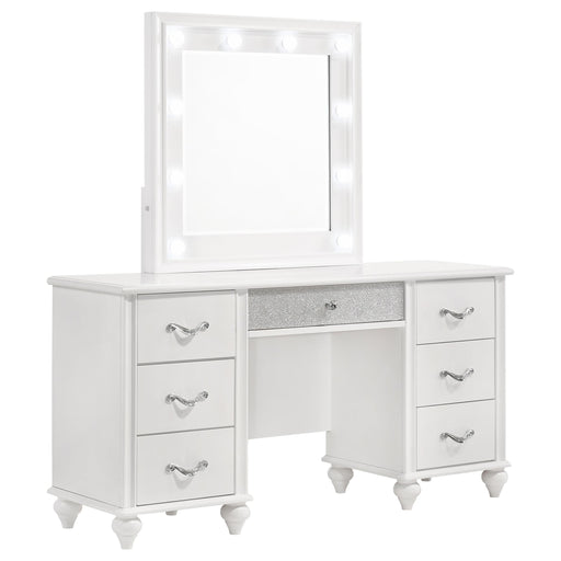 Barzini 7-drawer Vanity Desk with Lighted Mirror White - Theo's Factory Direct Mattress & Furniture (Columbus, OH)