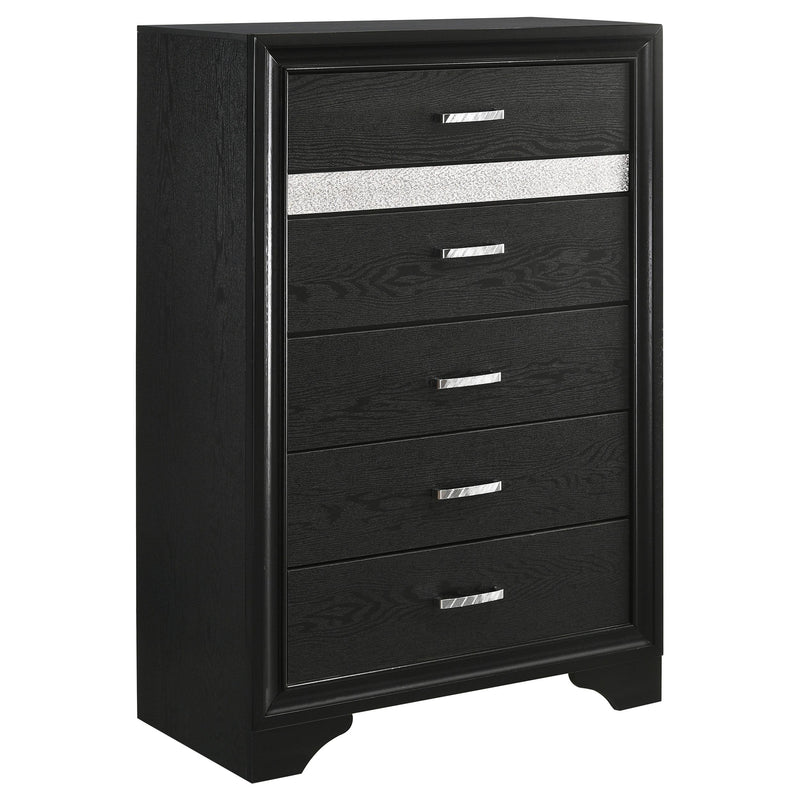 Miranda 5-drawer Chest Black and Rhinestone - Theo's Factory Direct Mattress & Furniture (Columbus, OH)