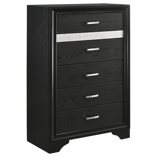 Miranda 5-drawer Chest Black and Rhinestone - Theo's Factory Direct Mattress & Furniture (Columbus, OH)