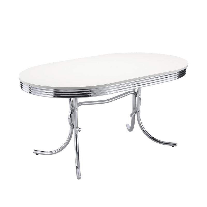 Retro Oval Dining Table Glossy White and Chrome - Theo's Factory Direct Mattress & Furniture (Columbus, OH)