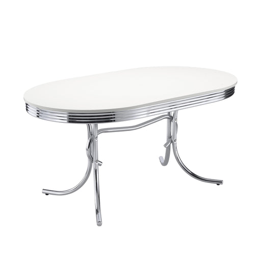 Retro Oval Dining Table Glossy White and Chrome - Theo's Factory Direct Mattress & Furniture (Columbus, OH)