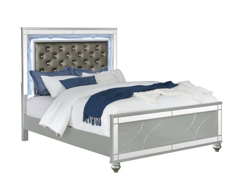 Gunnison California King, E.King, & Queen Panel Bed with LED Lighting Silver Metallic - Theo's Factory Direct Mattress & Furniture (Columbus, OH)