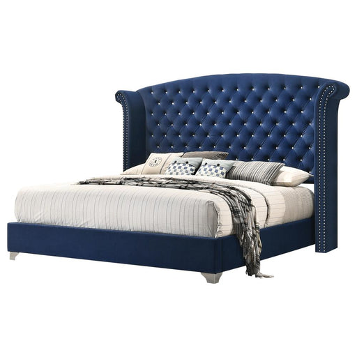 Melody California King, Eastren King, Queen Wingback Upholstered Bed Pacific Blue & Grey - Theo's Factory Direct Mattress & Furniture (Columbus, OH)