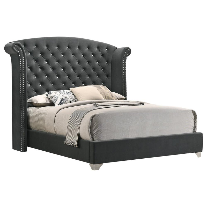 Melody California King, Eastren King, Queen Wingback Upholstered Bed Pacific Blue & Grey - Theo's Factory Direct Mattress & Furniture (Columbus, OH)