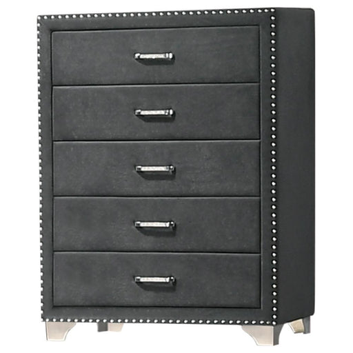 Melody 5-drawer Upholstered Chest Grey - Theo's Factory Direct Mattress & Furniture (Columbus, OH)