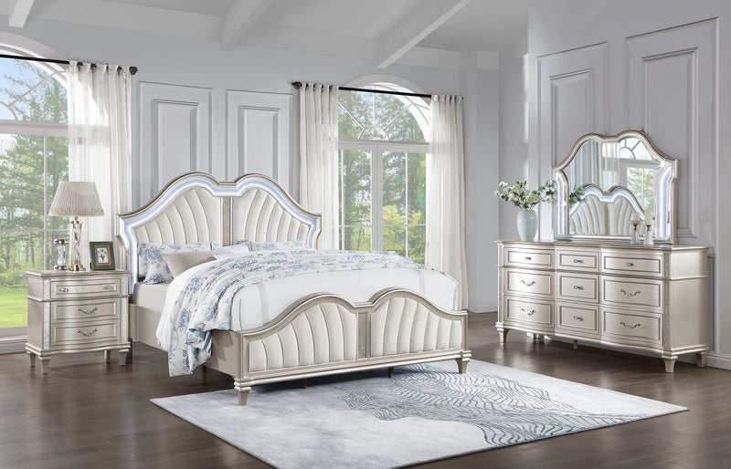 Evangeline Upholstered Platform Bedroom Set Ivory and Silver Oak - Theo's Factory Direct Mattress & Furniture (Columbus, OH)