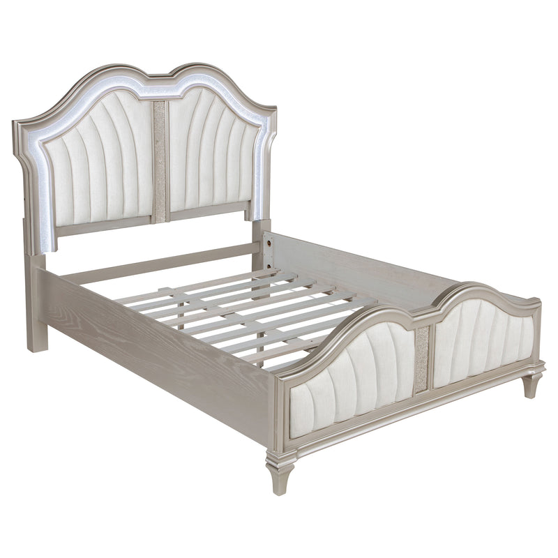 Evangeline Tufted Upholstered Platform Bed Ivory and Silver Oak - Theo's Factory Direct Mattress & Furniture (Columbus, OH)