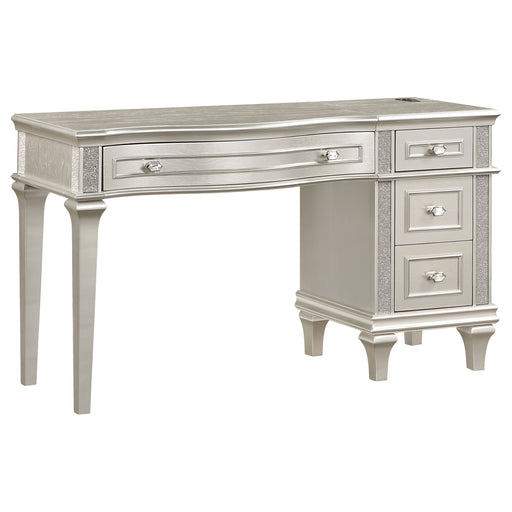 Evangeline 4-drawer Vanity Table with Faux Diamond Trim Silver and Ivory - Theo's Factory Direct Mattress & Furniture (Columbus, OH)