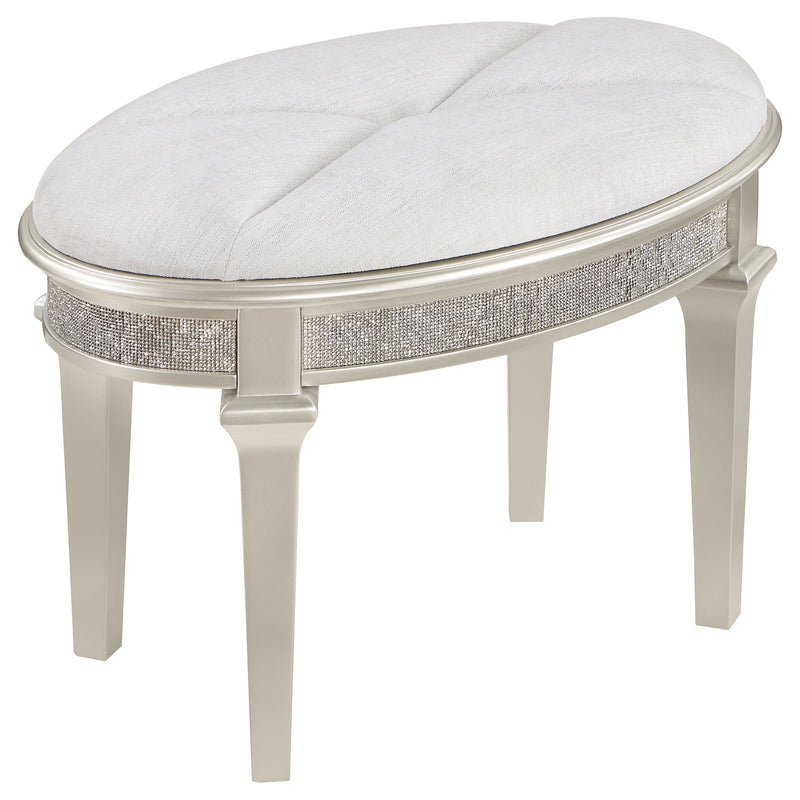 Evangeline Oval Vanity Stool with Faux Diamond Trim Silver and Ivory - Theo's Factory Direct Mattress & Furniture (Columbus, OH)