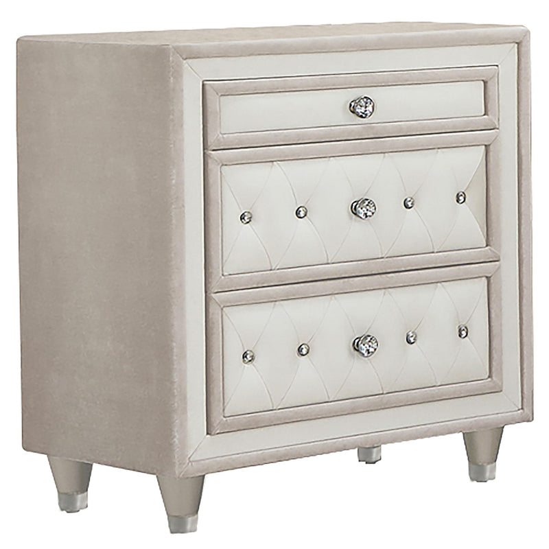 Antonella 3-drawer Upholstered Nightstand Ivory and Camel - Theo's Factory Direct Mattress & Furniture (Columbus, OH)