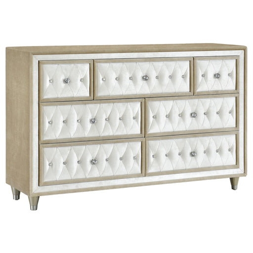Antonella 7-drawer Upholstered Dresser Ivory and Camel - Theo's Factory Direct Mattress & Furniture (Columbus, OH)