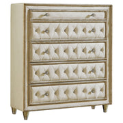 Antonella 5-drawer Upholstered Chest Ivory and Camel - Theo's Factory Direct Mattress & Furniture (Columbus, OH)
