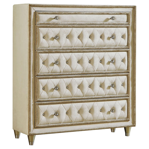 Antonella 5-drawer Upholstered Chest Ivory and Camel - Theo's Factory Direct Mattress & Furniture (Columbus, OH)