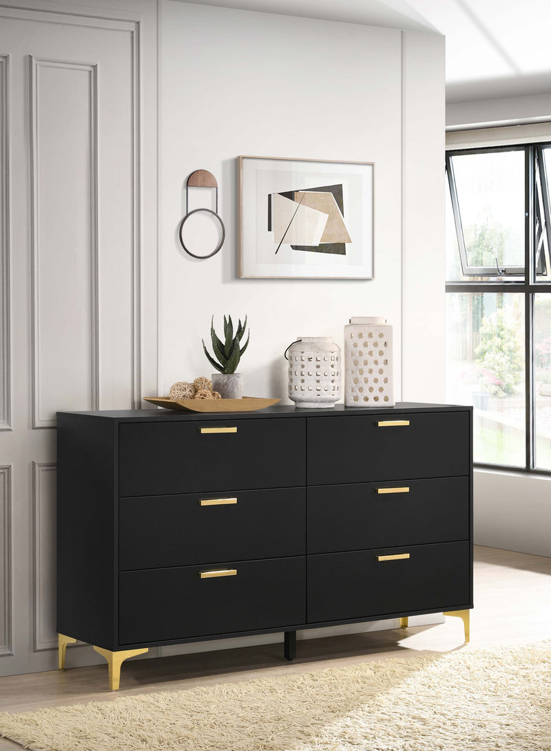 Kendall 6-drawer Dresser Black and Gold - Theo's Factory Direct Mattress & Furniture (Columbus, OH)