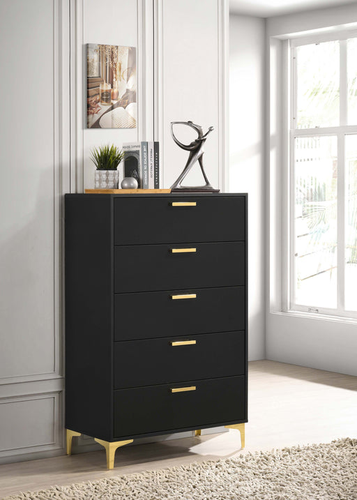 Kendall 5-drawer Chest Black and Gold - Theo's Factory Direct Mattress & Furniture (Columbus, OH)