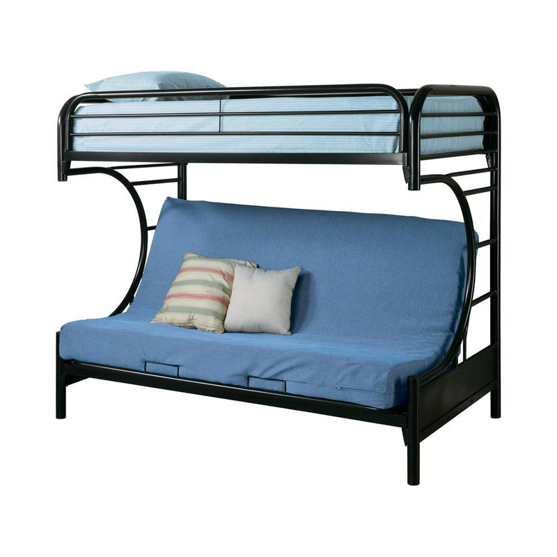 Montgomery Twin Over Futon Bunk Bed Glossy Black - Theo's Factory Direct Mattress & Furniture (Columbus, OH)