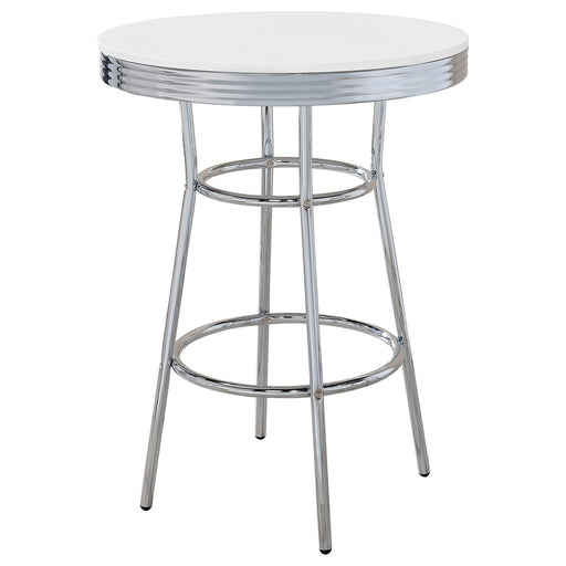 Theodore Round Bar Table Chrome and Glossy White - Theo's Factory Direct Mattress & Furniture (Columbus, OH)