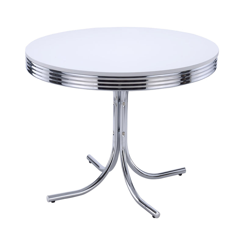 Retro Round Dining Table Glossy White and Chrome - Theo's Factory Direct Mattress & Furniture (Columbus, OH)