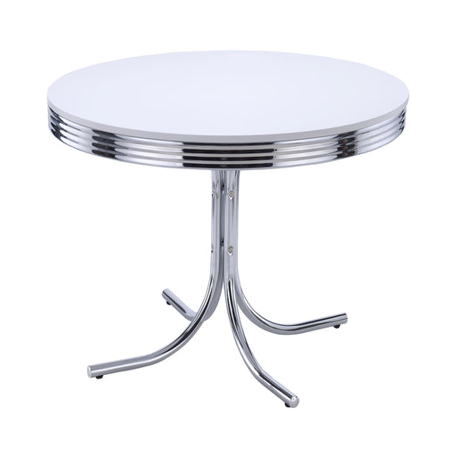 Retro Round Dining Table Glossy White and Chrome - Theo's Factory Direct Mattress & Furniture (Columbus, OH)