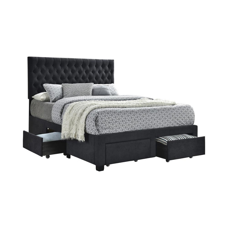 Soledad Eastern King, Full, & Queen 4-drawer Button Tufted Storage Bed Black & White - Theo's Factory Direct Mattress & Furniture (Columbus, OH)