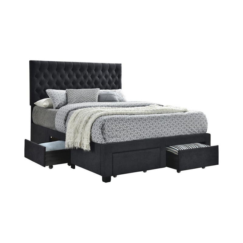 Soledad Eastern King, Full, & Queen 4-drawer Button Tufted Storage Bed Black & White - Theo's Factory Direct Mattress & Furniture (Columbus, OH)