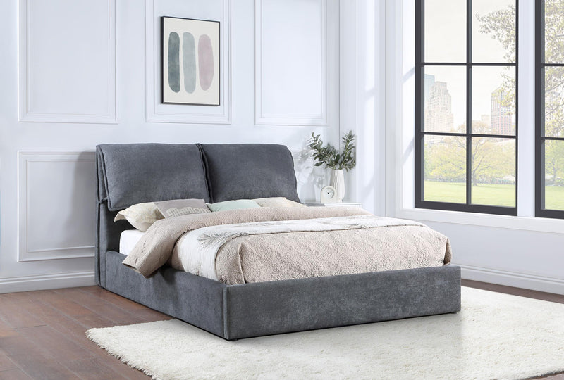 Laurel Upholstered Platform Bed with Pillow Headboard Charcoal Grey - Theo's Factory Direct Mattress & Furniture (Columbus, OH)