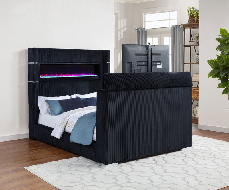 Tisdall Wingback TV Bed with Flame Visualizer - Theo's Factory Direct Mattress & Furniture (Columbus, OH)