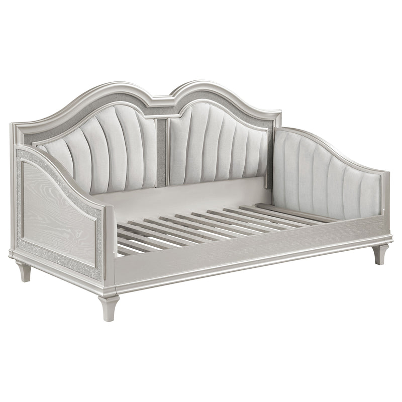 Evangeline Upholstered Twin Daybed with Faux Diamond Trim Silver and Ivory - Theo's Factory Direct Mattress & Furniture (Columbus, OH)