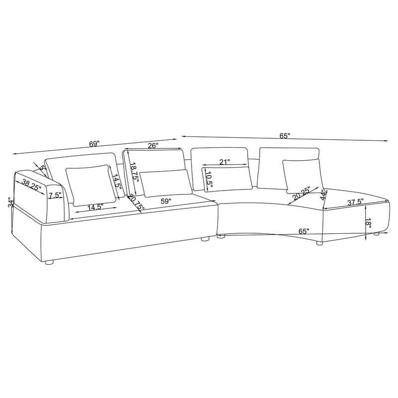Toscano 134-inch Upholstered Sectional Sofa Grey - Theo's Factory Direct Mattress & Furniture (Columbus, OH)