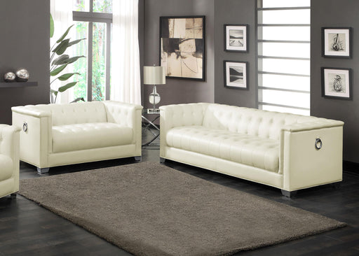 Chaviano 2-piece Upholstered Tufted Sofa Set Pearl White - Theo's Factory Direct Mattress & Furniture (Columbus, OH)