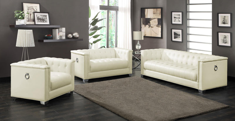 Chaviano 3-piece Upholstered Tufted Sofa Set Pearl White - Theo's Factory Direct Mattress & Furniture (Columbus, OH)
