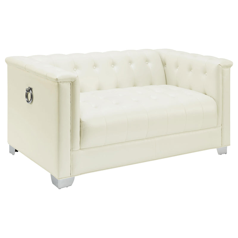 Chaviano Tufted Upholstered Loveseat Pearl White - Theo's Factory Direct Mattress & Furniture (Columbus, OH)