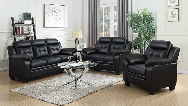 Finley Upholstered Pillow Top Arm Living Room Set Black - Theo's Factory Direct Mattress & Furniture (Columbus, OH)