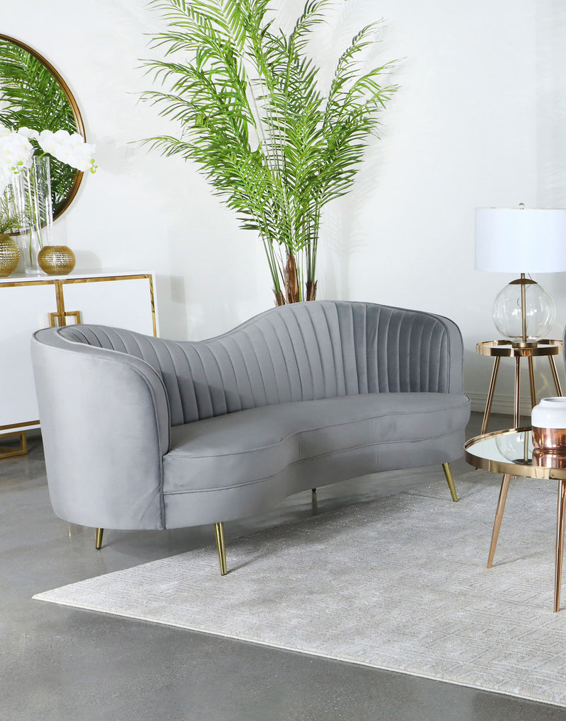 Sophia Upholstered Sofa with Camel Back Grey and Gold - Theo's Factory Direct Mattress & Furniture (Columbus, OH)