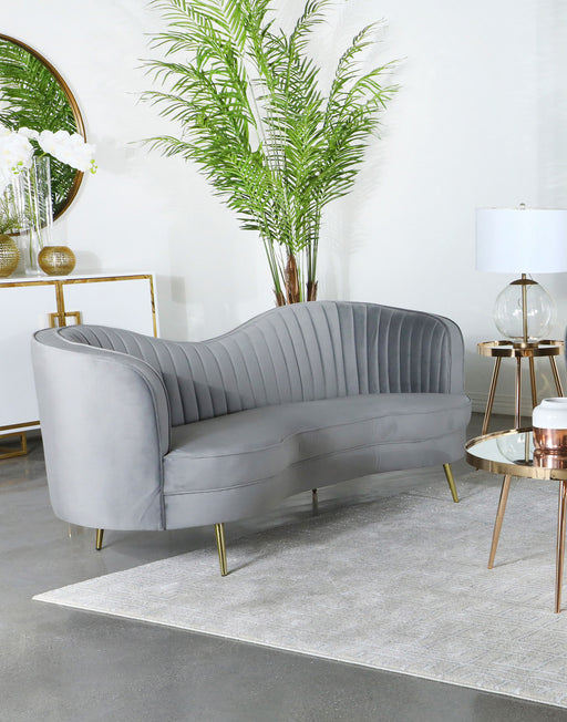 Sophia Upholstered Sofa with Camel Back Grey and Gold - Theo's Factory Direct Mattress & Furniture (Columbus, OH)