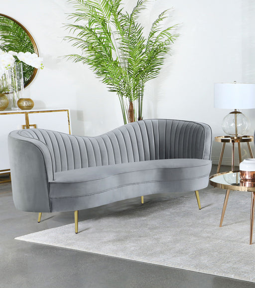 Sophia Upholstered Loveseat with Camel Back Grey and Gold - Theo's Factory Direct Mattress & Furniture (Columbus, OH)