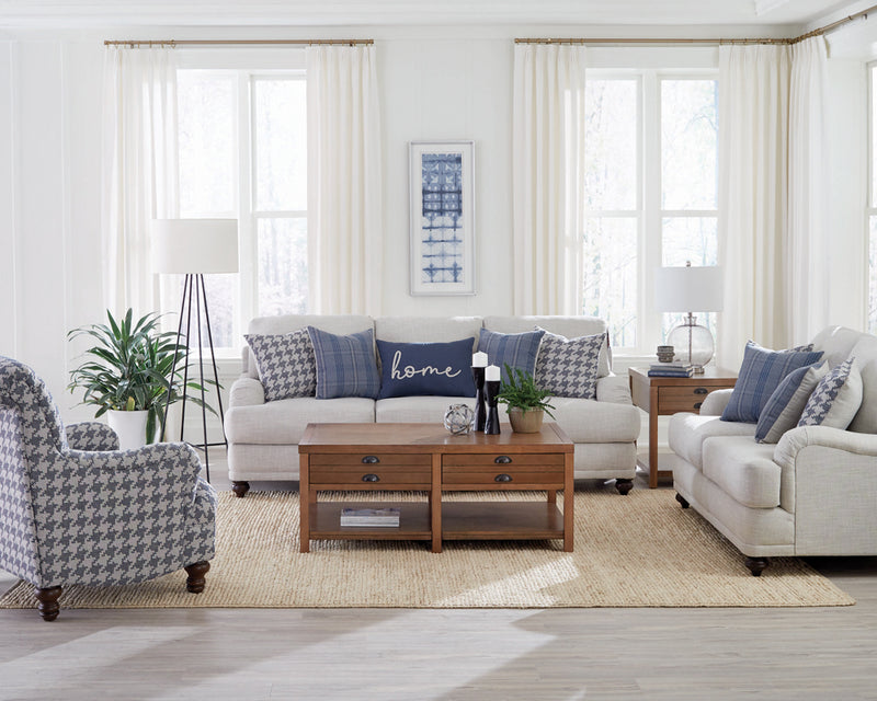 Glenn 3-piece Recessed Arms Living Room Set Light Grey and Blue - Theo's Factory Direct Mattress & Furniture (Columbus, OH)