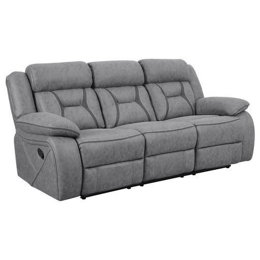 Higgins Pillow Top Arm Upholstered Motion Sofa Grey - Theo's Factory Direct Mattress & Furniture (Columbus, OH)