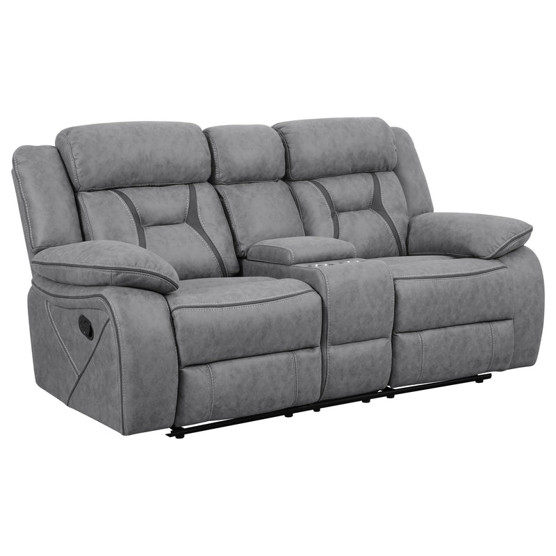 Higgins Pillow Top Arm Motion Loveseat with Console Grey - Theo's Factory Direct Mattress & Furniture (Columbus, OH)