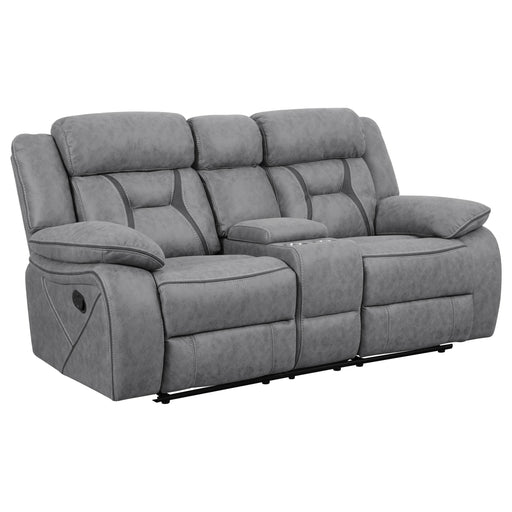 Higgins Pillow Top Arm Motion Loveseat with Console Grey - Theo's Factory Direct Mattress & Furniture (Columbus, OH)