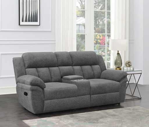 Bahrain Upholstered Motion Loveseat with Console Charcoal - Theo's Factory Direct Mattress & Furniture (Columbus, OH)