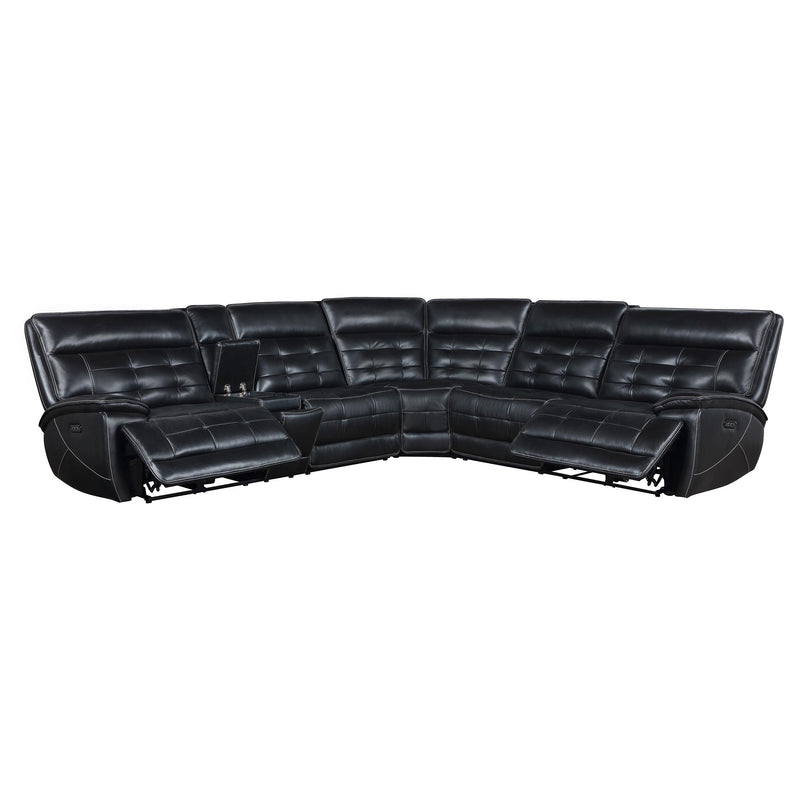 Hewitt Leather Upholstered Power Reclining Sectional Black - Theo's Factory Direct Mattress & Furniture (Columbus, OH)