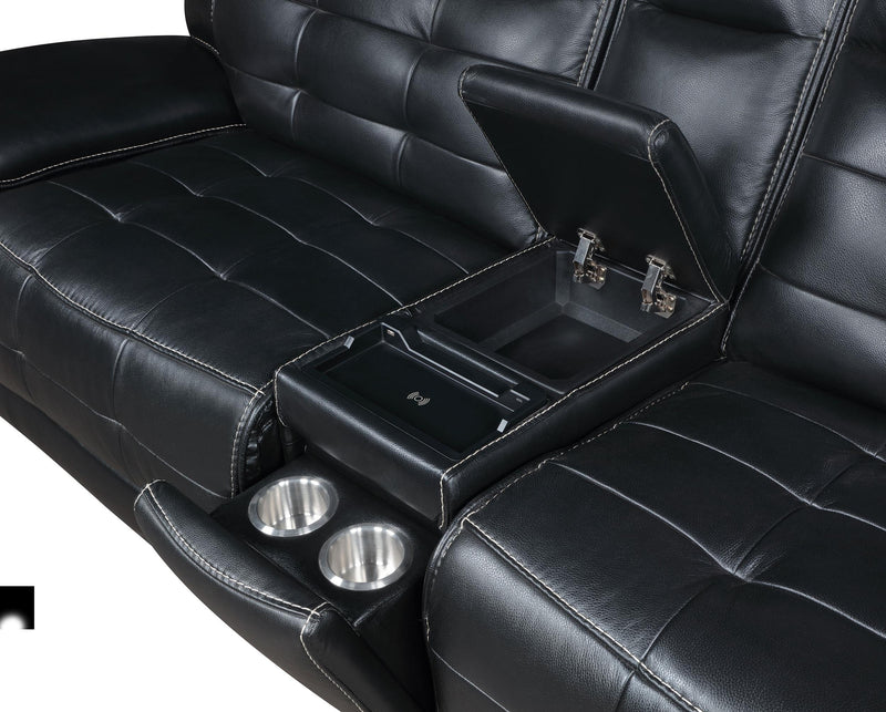 Hewitt Leather Upholstered Power Reclining Sectional Black - Theo's Factory Direct Mattress & Furniture (Columbus, OH)