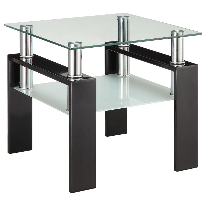 Dyer Tempered Glass End Table with Shelf Black - Theo's Factory Direct Mattress & Furniture (Columbus, OH)