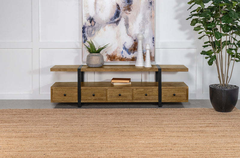 Otto 4-drawer Solid Wood 70" TV Stand Brown and Gunmetal - Theo's Factory Direct Mattress & Furniture (Columbus, OH)