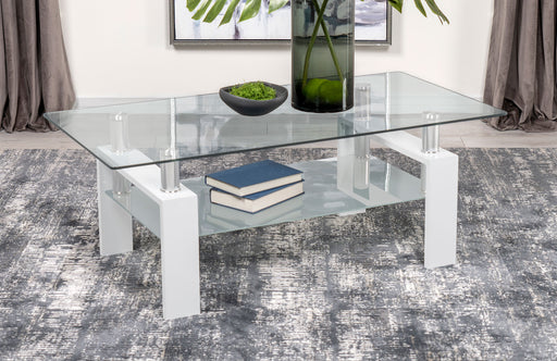 Dyer Rectangular Glass Top Coffee Table With Shelf White - Theo's Factory Direct Mattress & Furniture (Columbus, OH)
